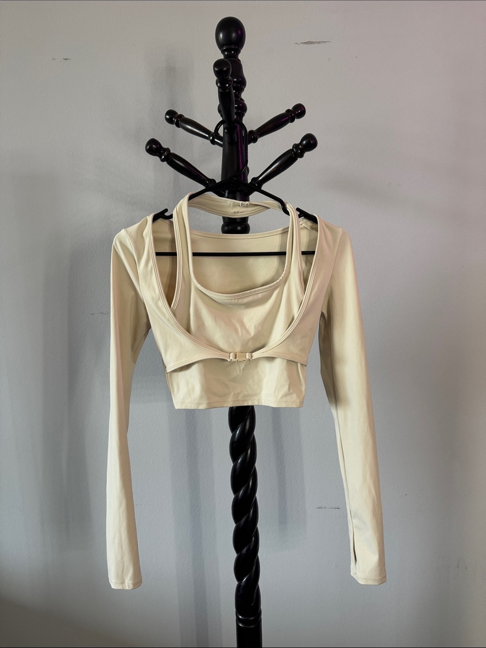 Cream Long-Sleeve Layered Crop Top